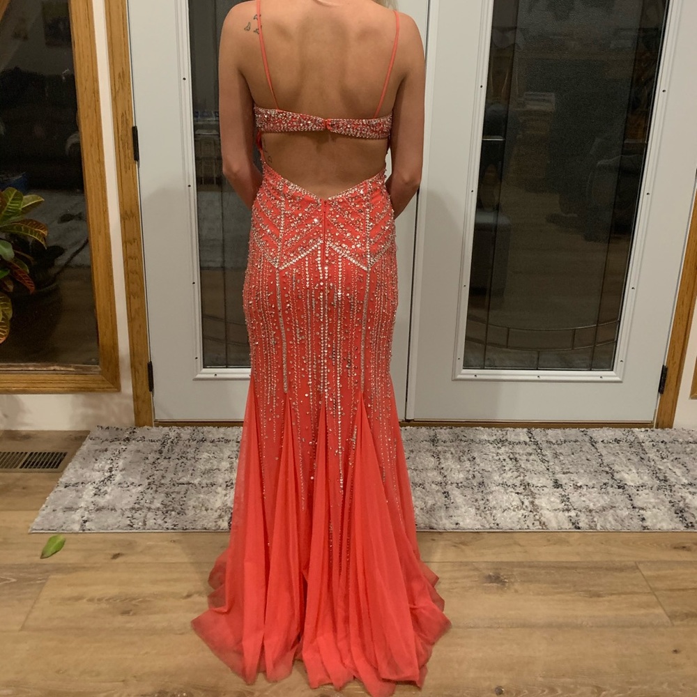 Pink sequin gems FORMAL / PROM spaghetti strap floor length dress